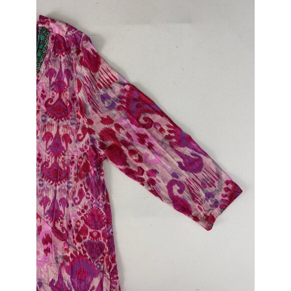 SOFT SURROUNDINGS Beaded V-Neck 3/4 Sleeve Pink Multi Tunic Top Sz L - Picture 5 of 6